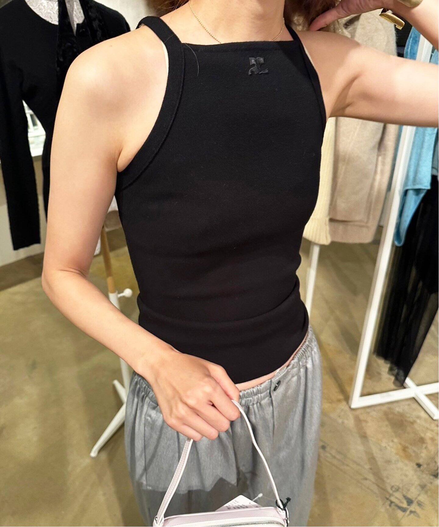 クレージュキャミソール ノースリーブタンクトップ ネイビー紺  