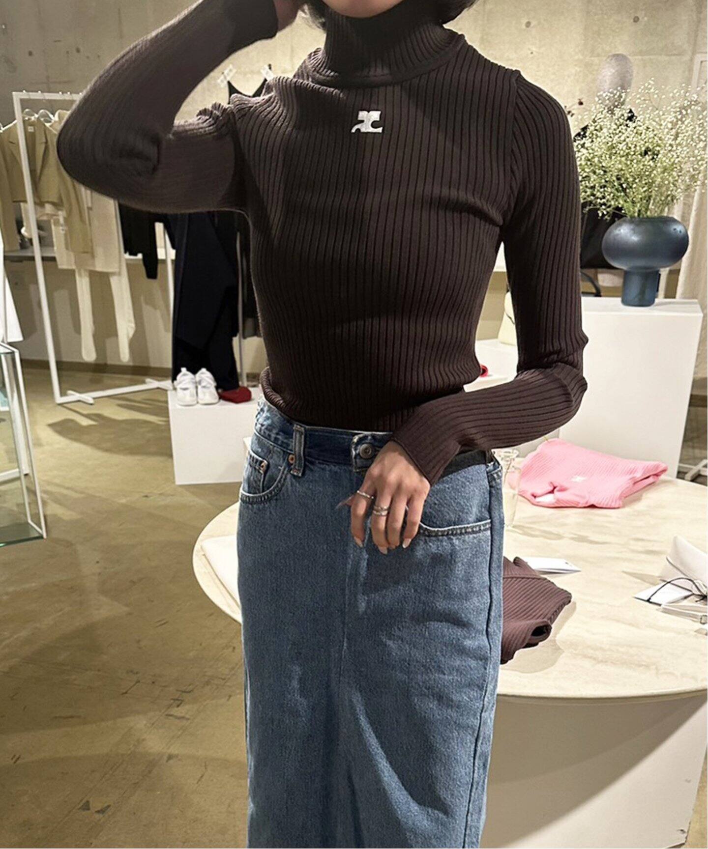 COURREGES/クレージュ】MOCKNECK RIB KNIT SWEATER（ニット／セーター  