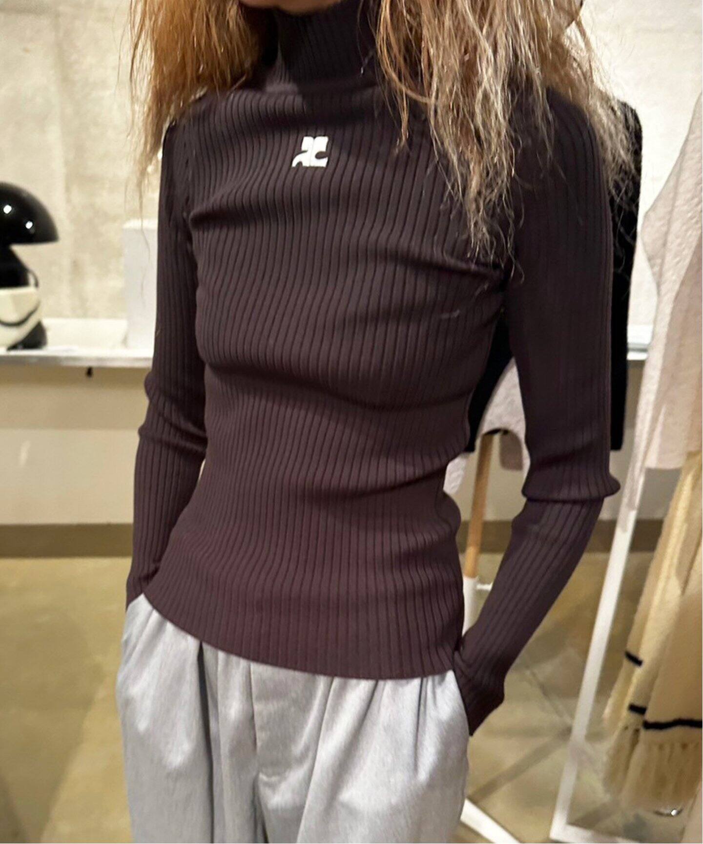 COURREGES/クレージュ】MOCKNECK RIB KNIT SWEATER（ニット／セーター  