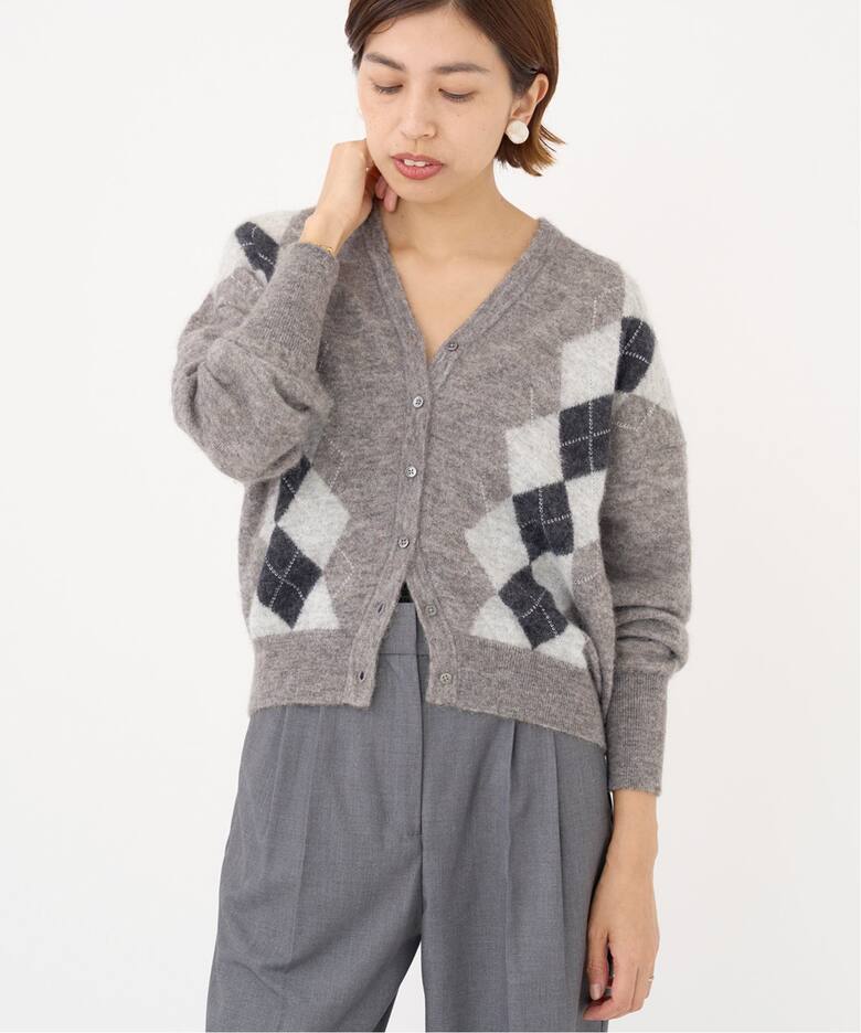 ベビーアルパカ混 アーガイル Vネックカーディガン（カーディガン  