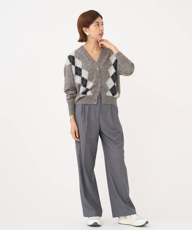 ベビーアルパカ混 アーガイル Vネックカーディガン（カーディガン  