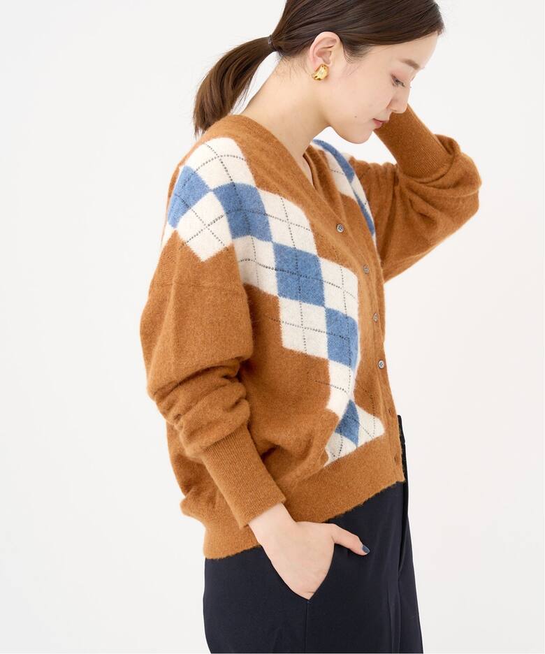 ベビーアルパカ混 アーガイル Vネックカーディガン（カーディガン  