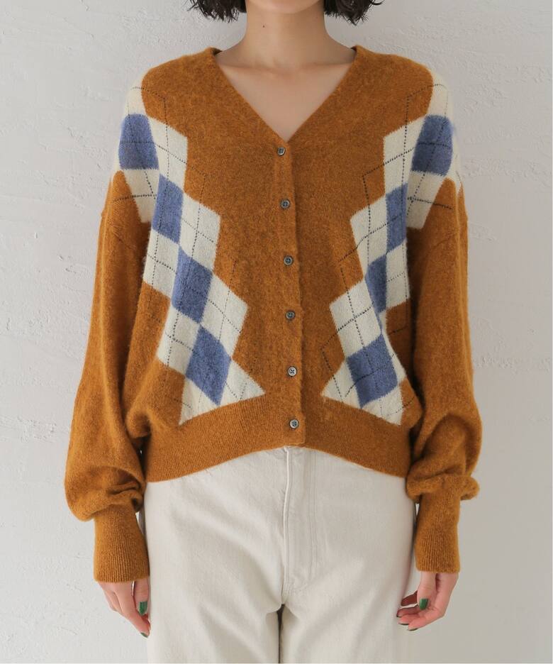 ベビーアルパカ混 アーガイル Vネックカーディガン（カーディガン  