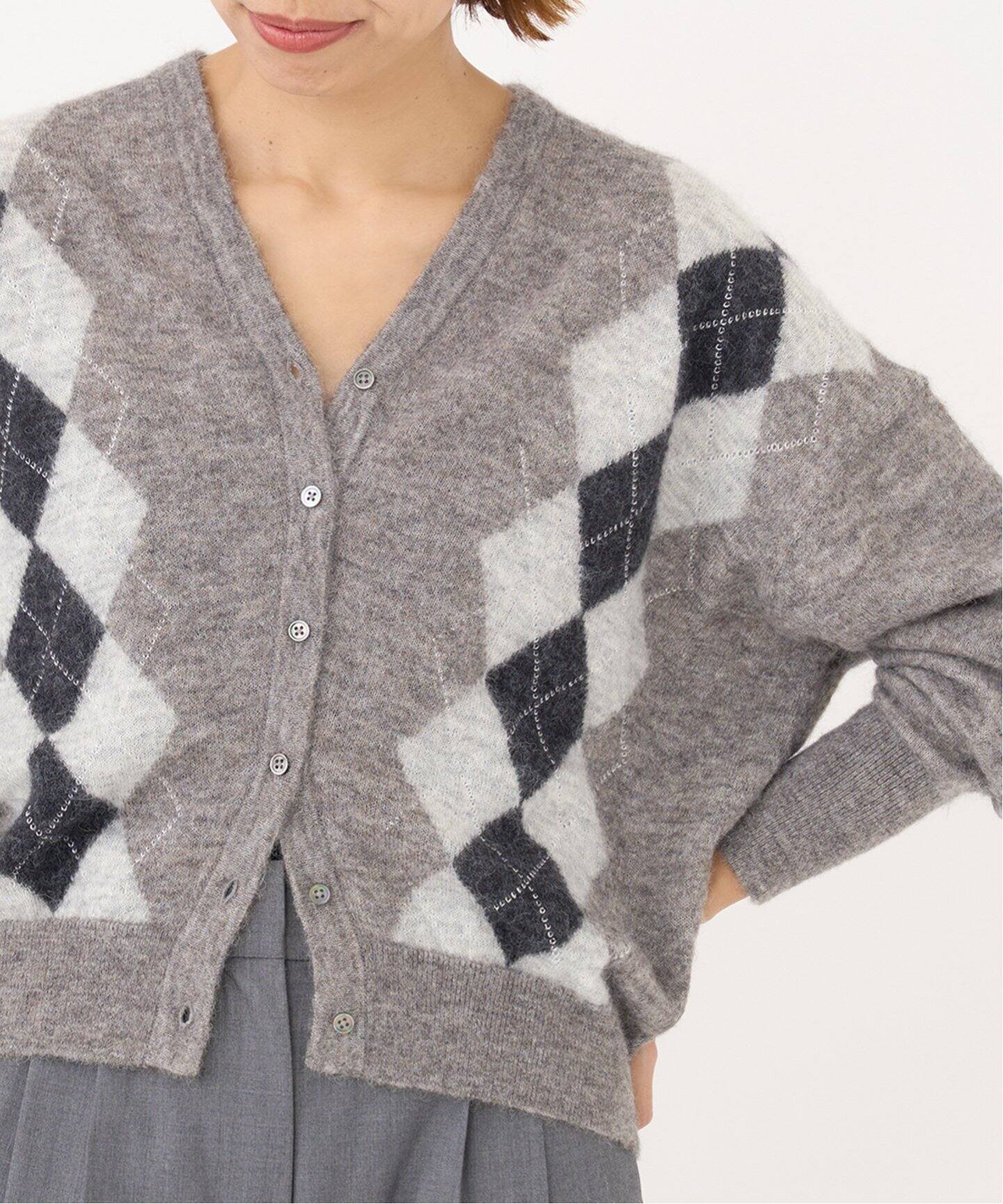 ベビーアルパカ混 アーガイル Vネックカーディガン（カーディガン  