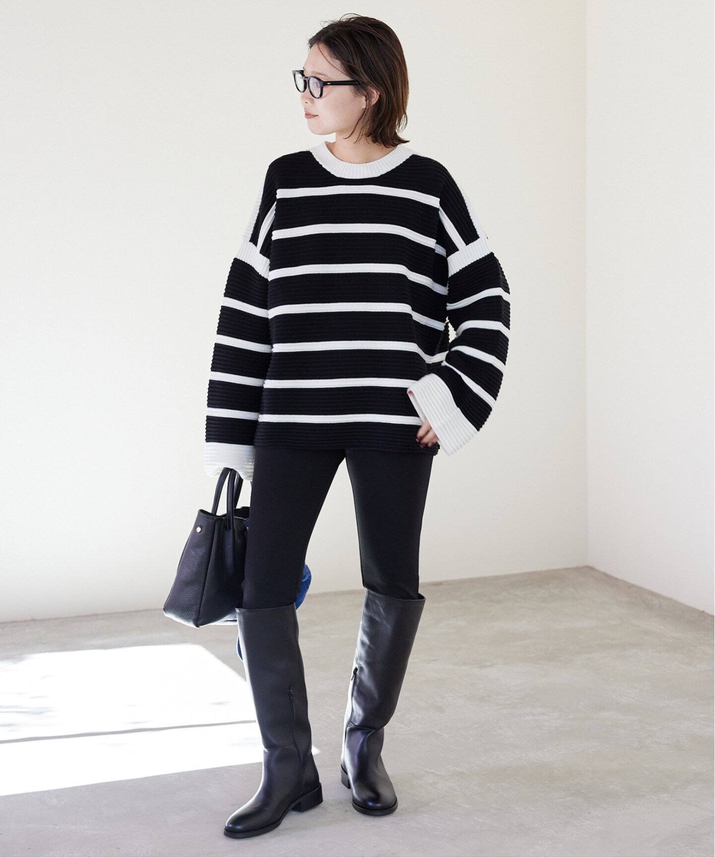 IENA BLACK ハイネックボーダーニット　【タグ付き新品】 追加》BLACK ハイネックボーダーニット（ニット／セーター）｜IENA