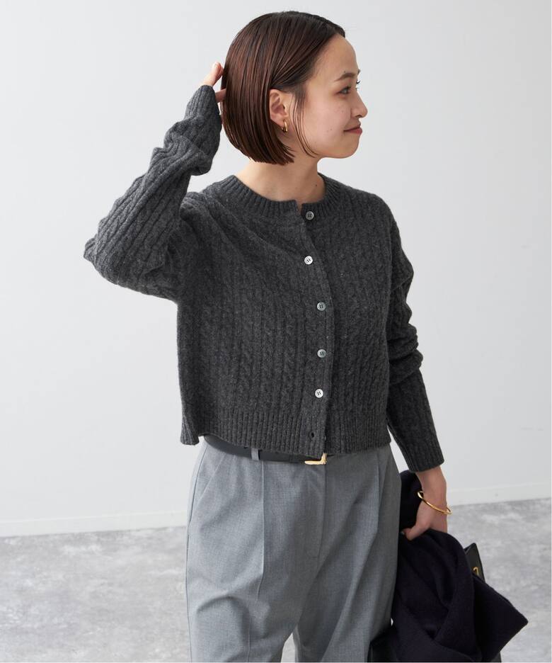 週末限定❗新品 SLOBE IENA ケーブルショートカーディガン グレー 