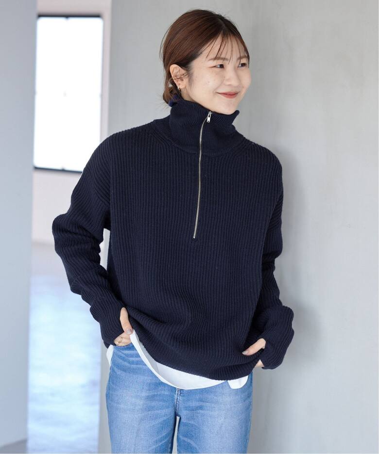 French wool畦ハーフジップニットプルオーバー（ニット／セーター  