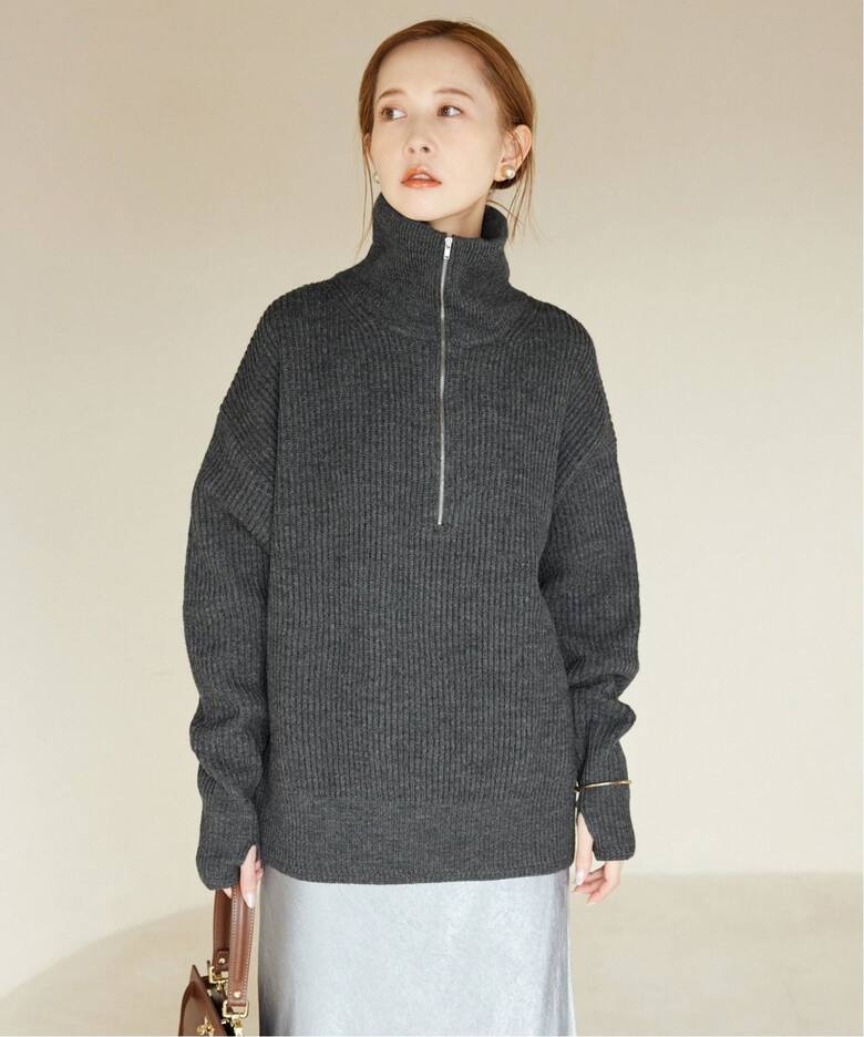 追加2》French wool畦ハーフジップニットプルオーバー（ニット  