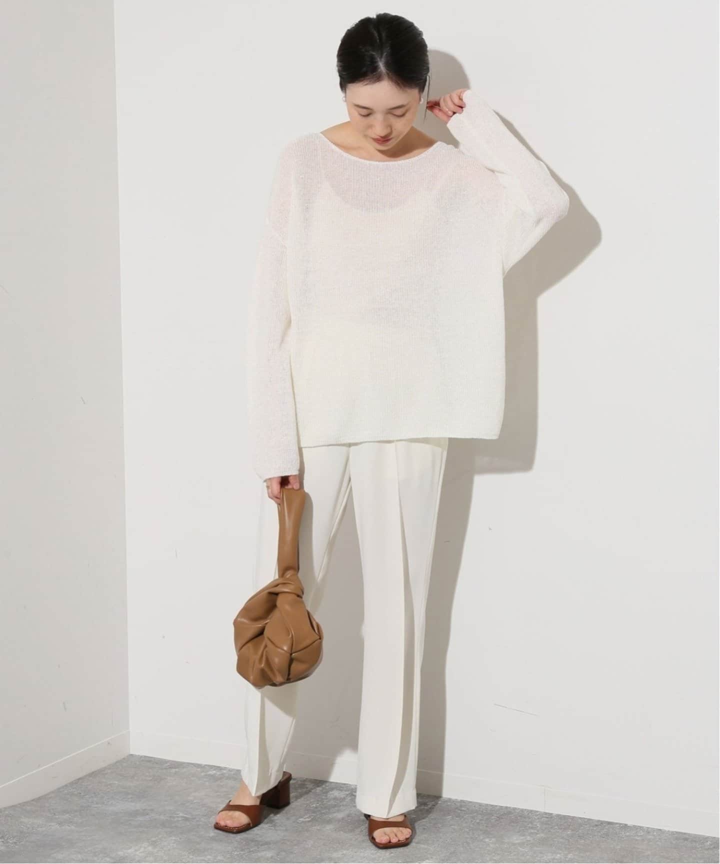 【美品 24SS】スローブイエナ ボートネックニット リネン混 紺色 現行 SLOBE IENA（スローブイエナ）の「リネン混ボートネックニット