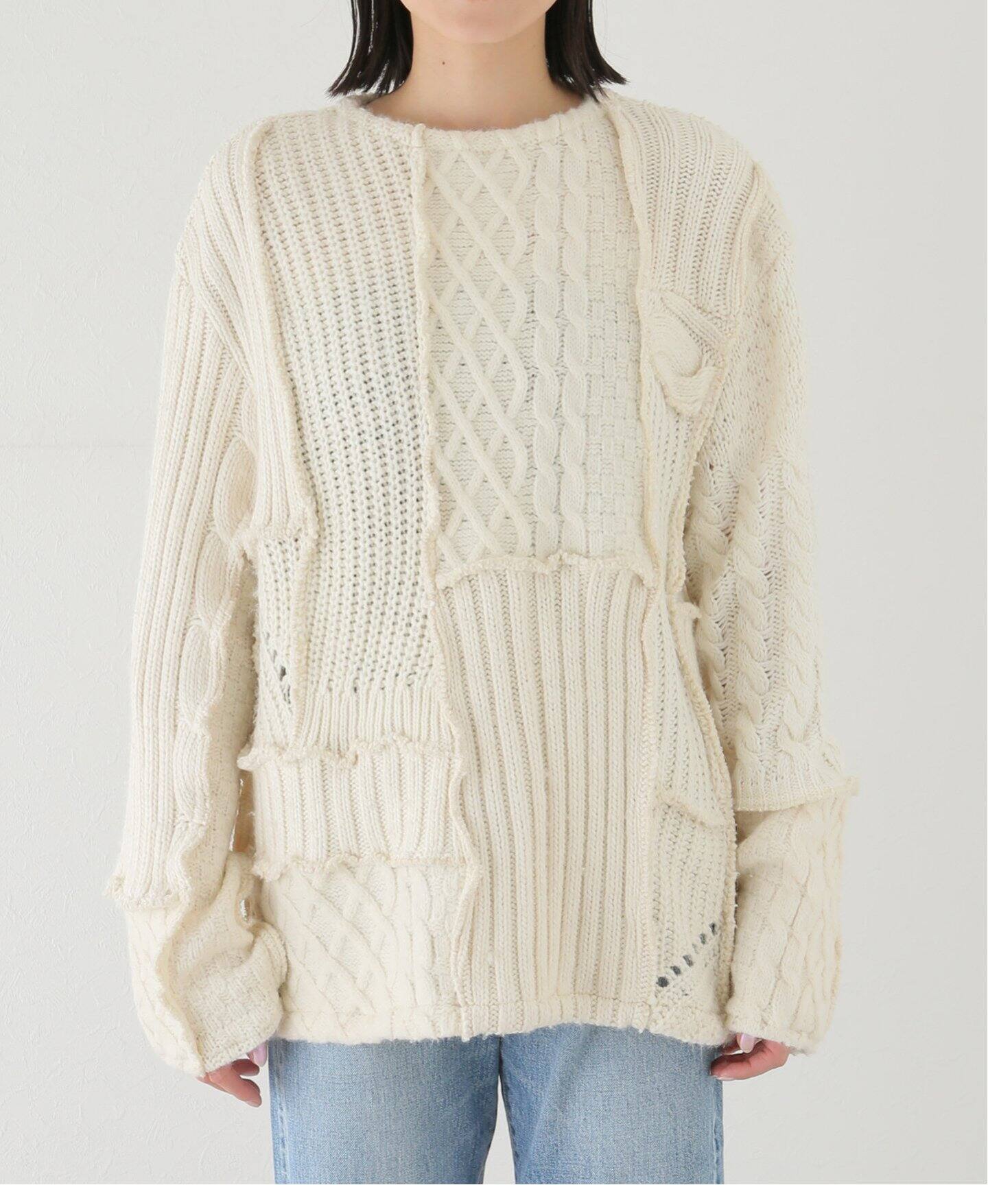 SEEALL / シーオール】PATCHWORK CABLE ニット（ニット／セーター 