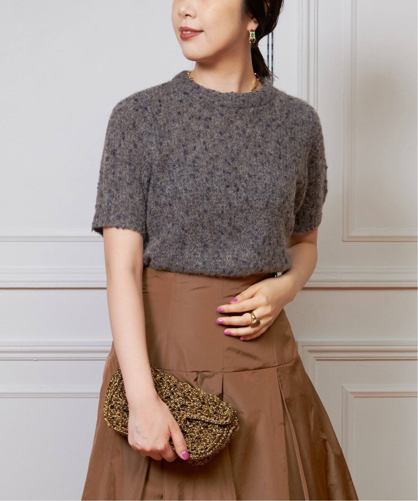 IENA LA BOUCLE OPIUM ショートスリーブニットプルオーバー（ニット 
