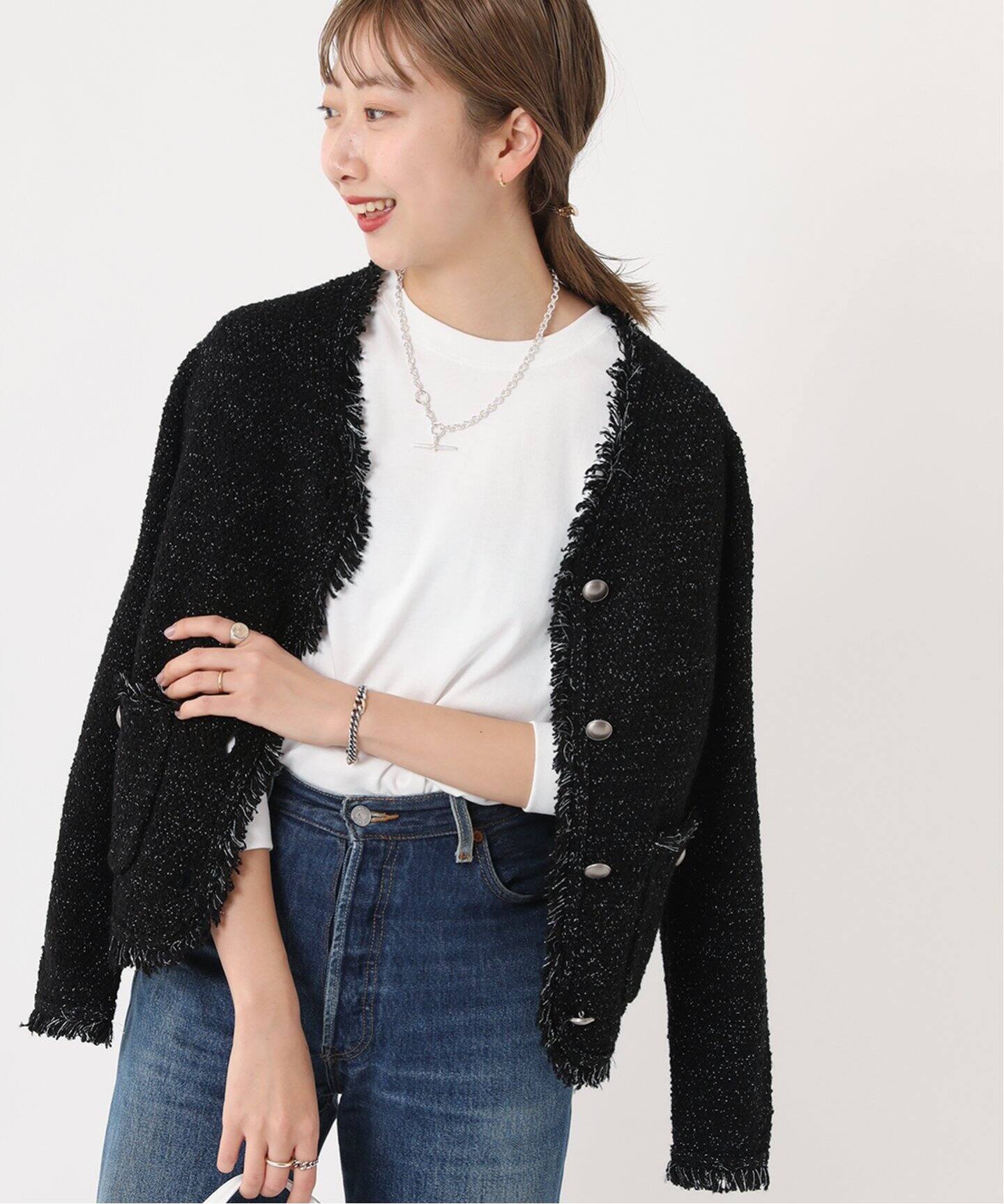 フリンジツイードニットジャケット（ニット／セーター）｜Plage  