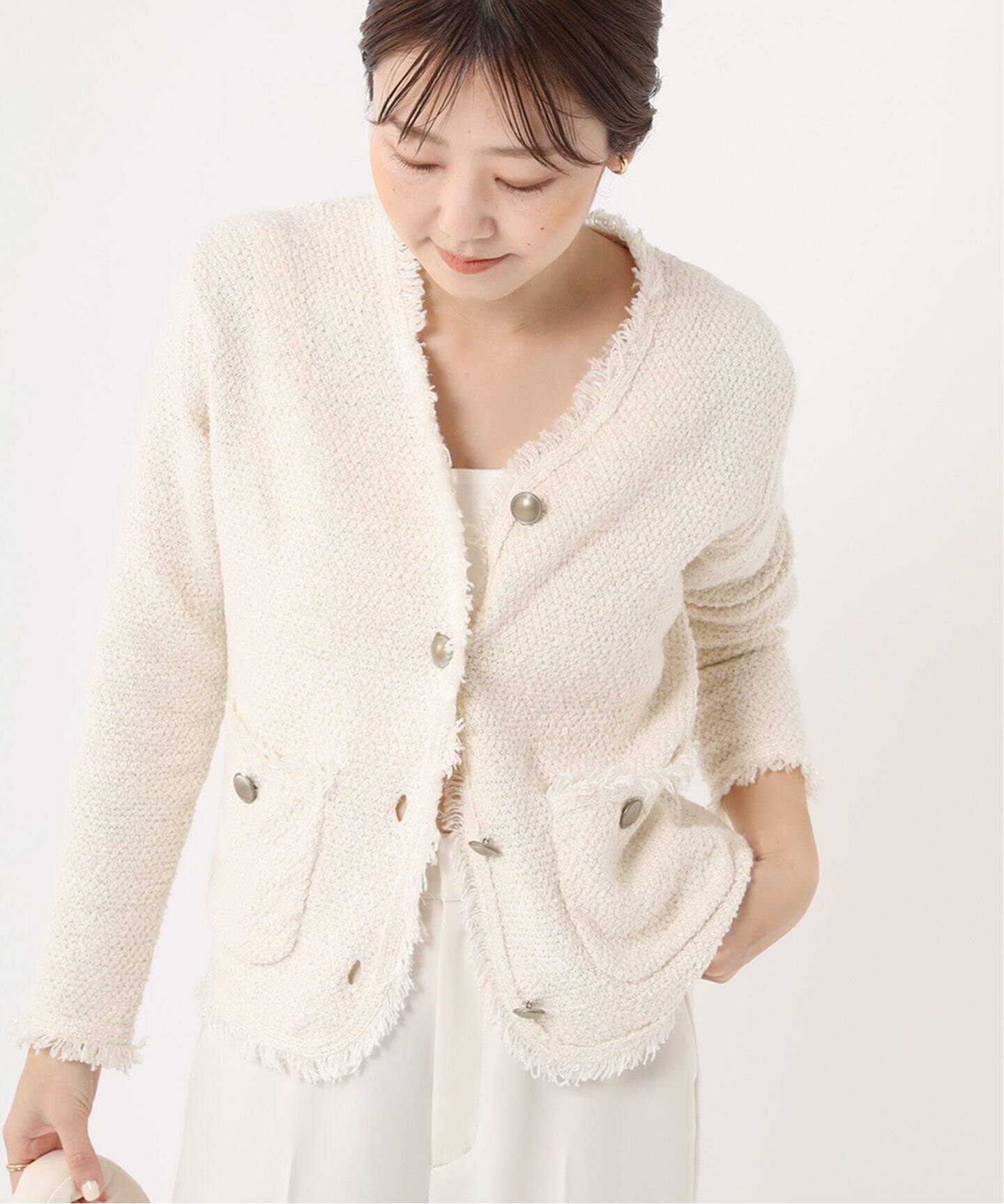フリンジツイードニットジャケット（ニット／セーター）｜Plage  