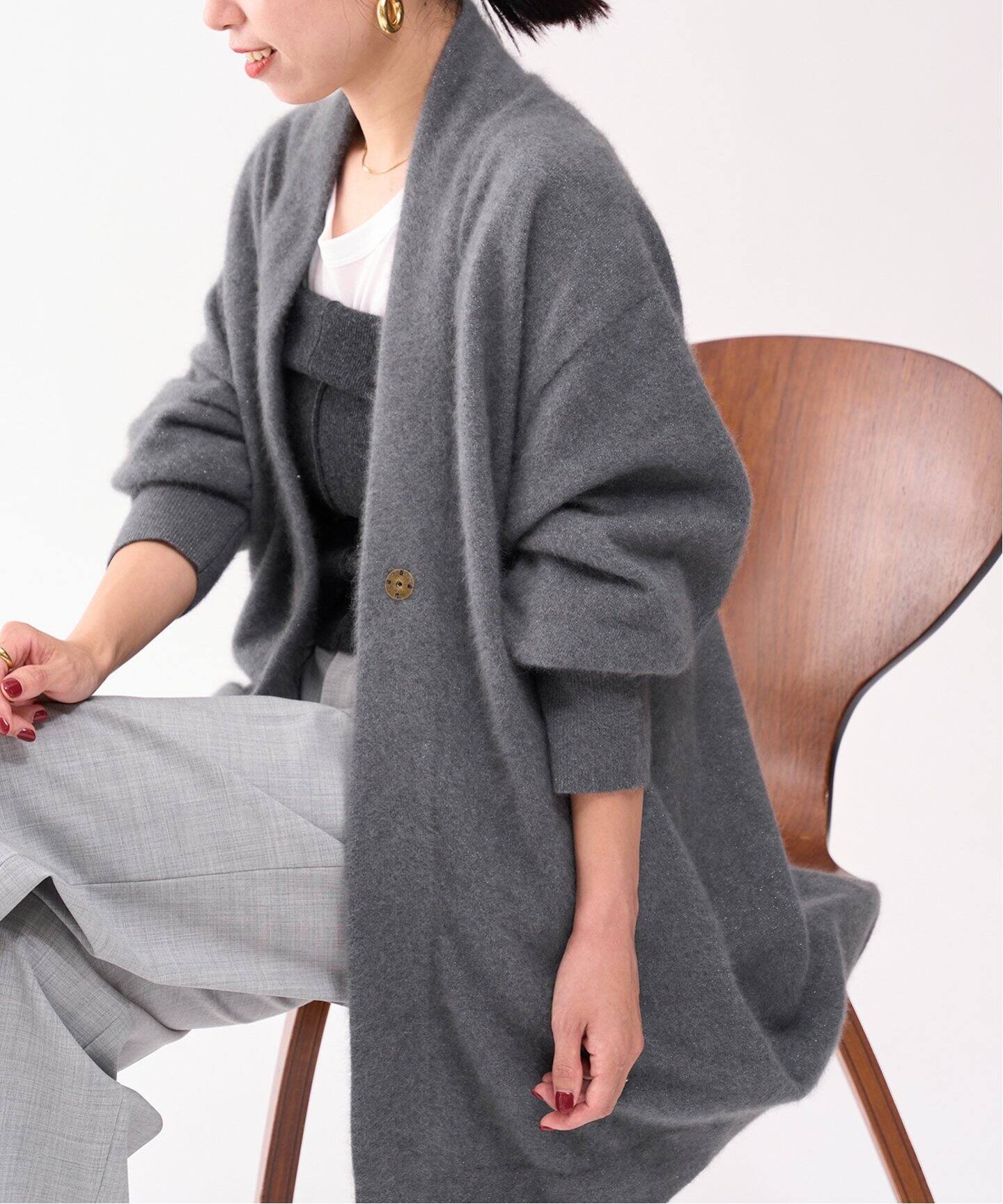 ファーリーラメニットロングカーディガン（カーディガン）｜VERMEIL  