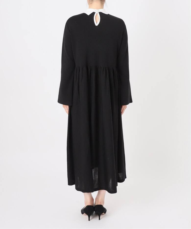 バイカラーネック ニットロングワンピース（ニットワンピース 