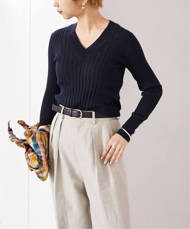 イタリアシ RIB Vネックリブニット（ニット／セーター）｜VERMEIL par  