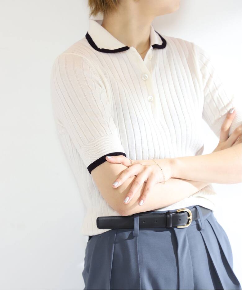 SLOANE/スローン】12Gワイドリブ バイカラー半袖ポロニット（ニット 