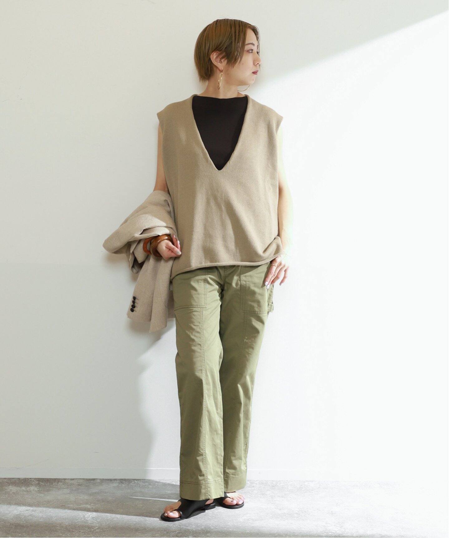 INSCRIRE/アンスクリア】Cotton V Neck No Sleeve Knit（ベスト 