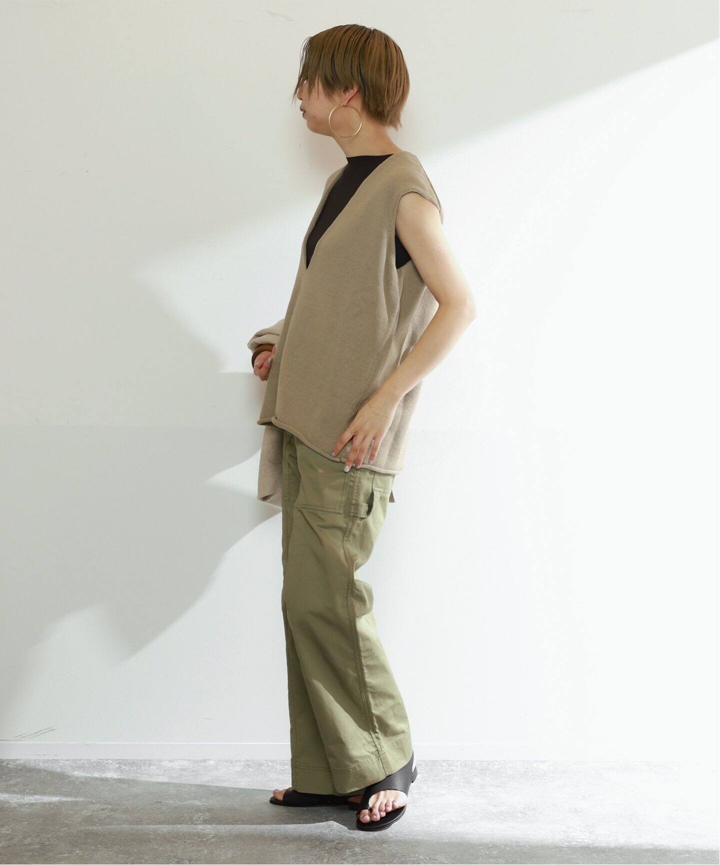 INSCRIRE/アンスクリア】Cotton V Neck No Sleeve Knit（ベスト 