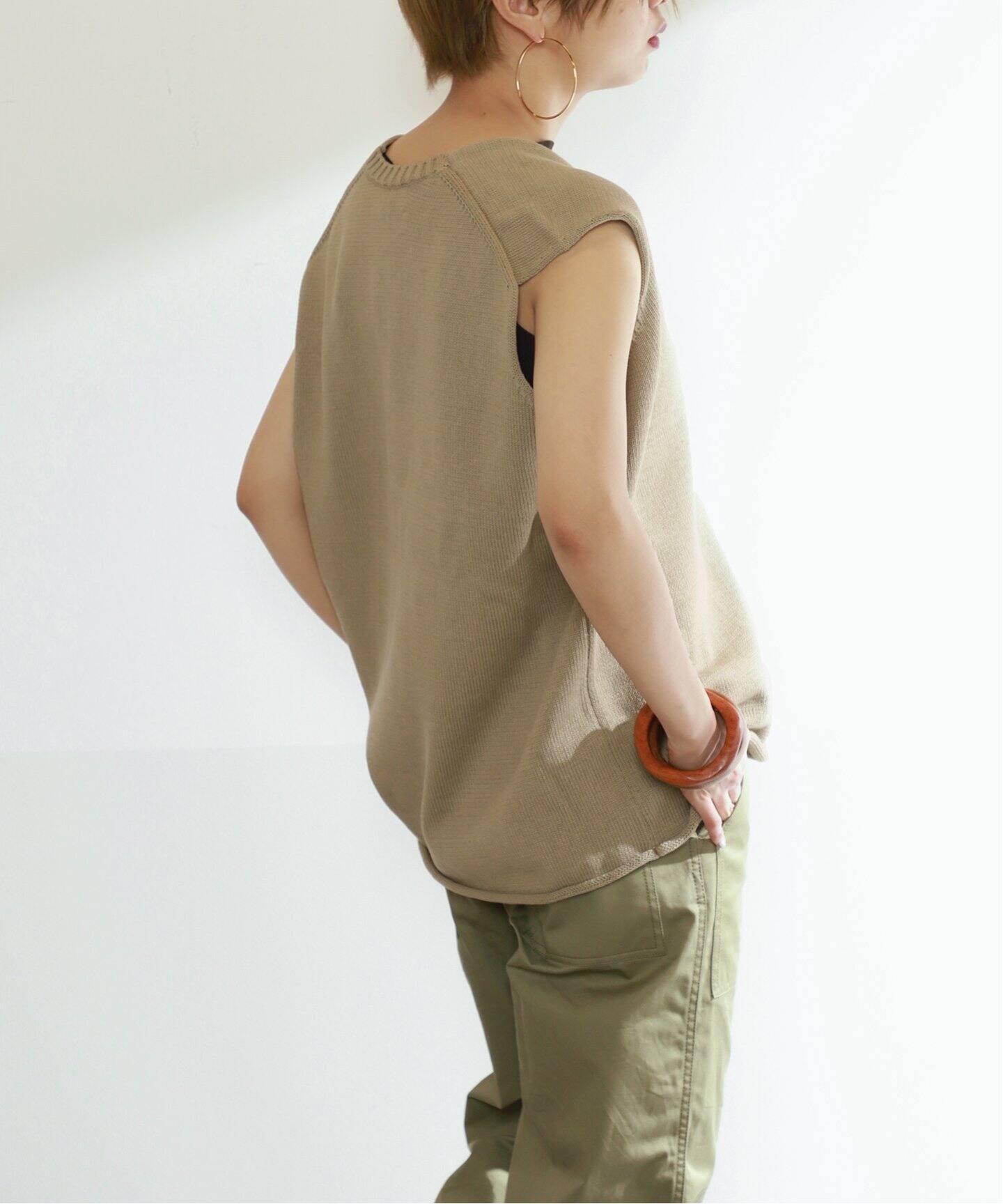 INSCRIRE/アンスクリア】Cotton V Neck No Sleeve Knit（ベスト 