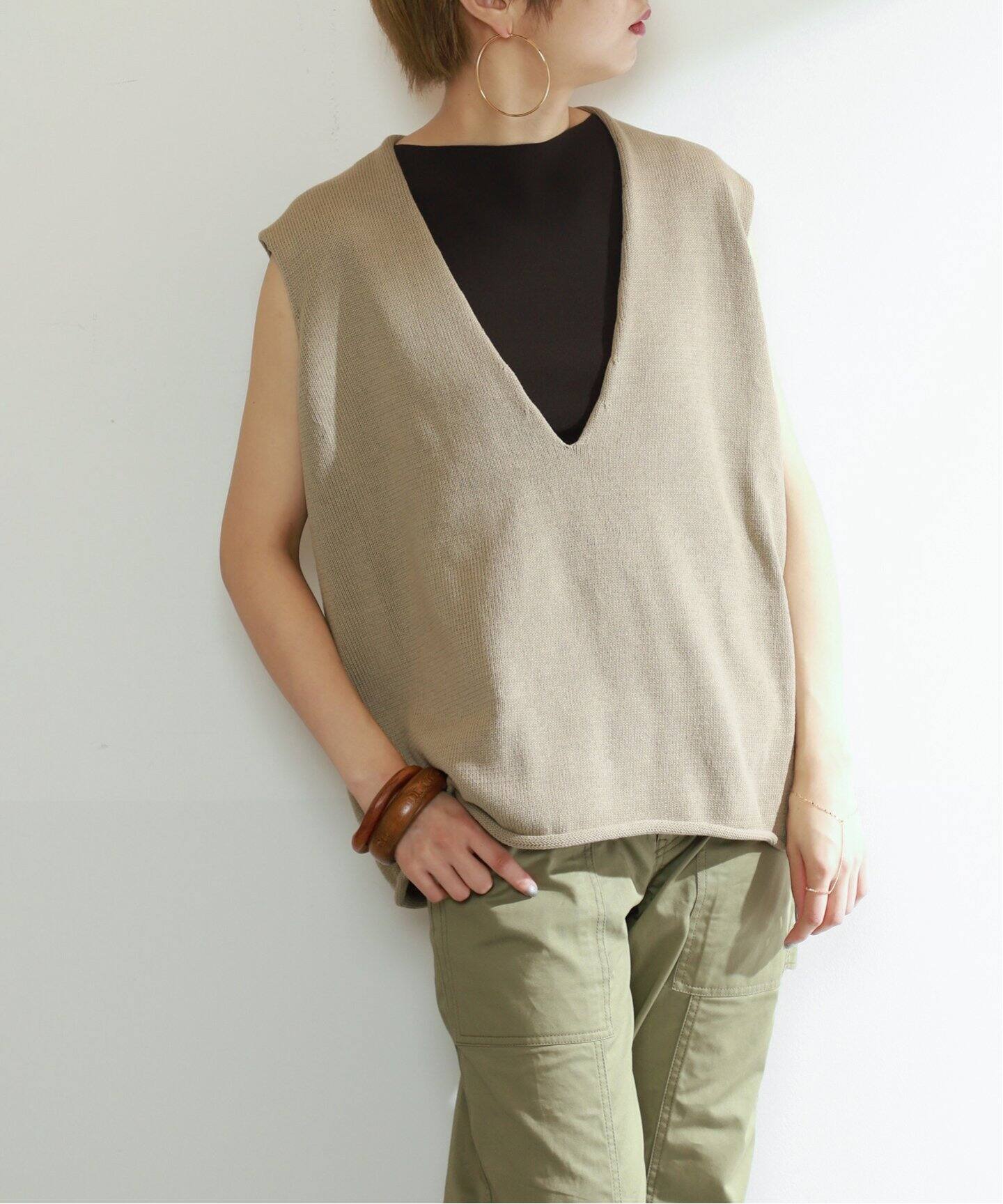 INSCRIRE/アンスクリア】Cotton V Neck No Sleeve Knit（ベスト 