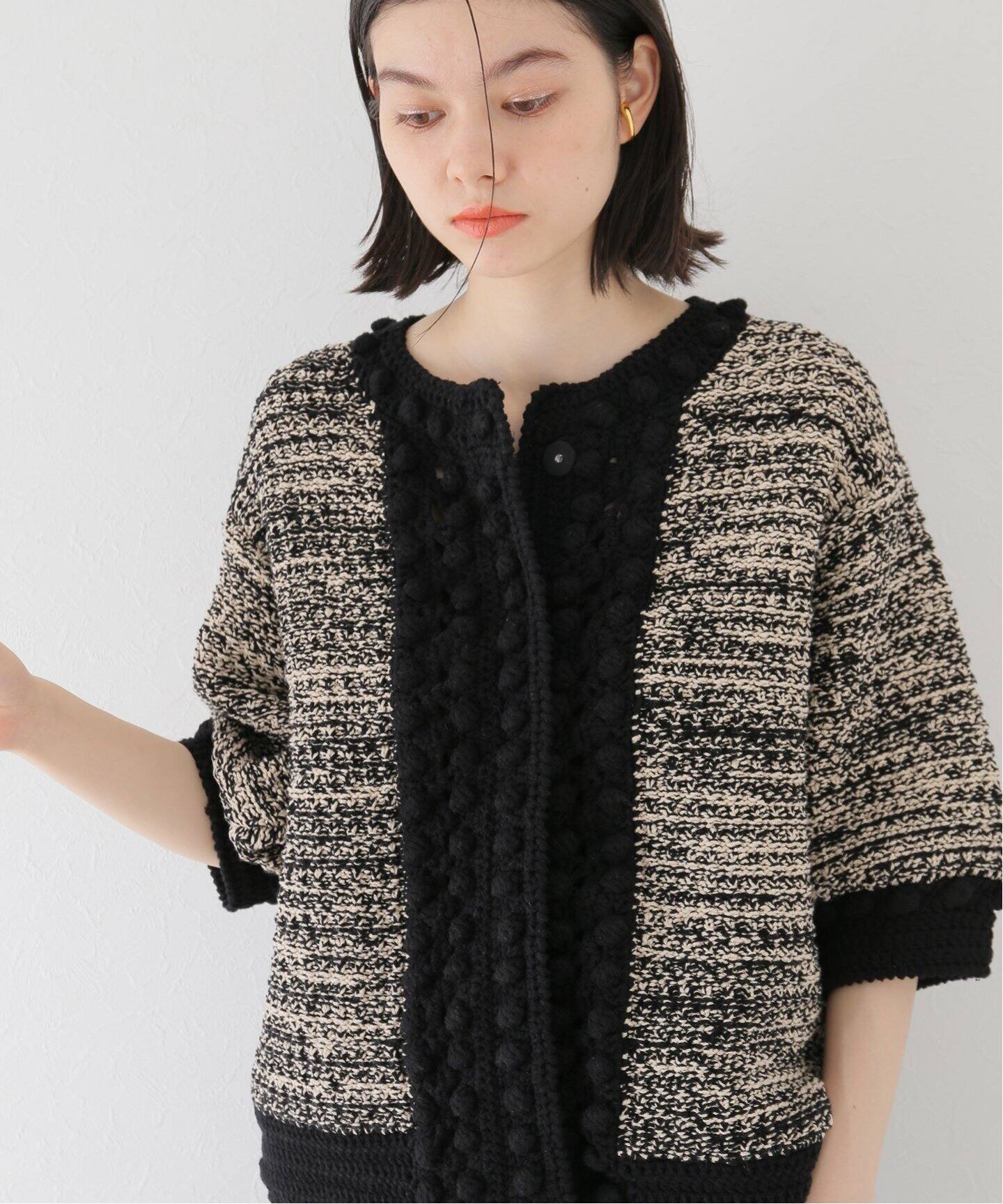 値下げ！claneクラネ/LINE HALF SLEEVE KNITカーディガン 