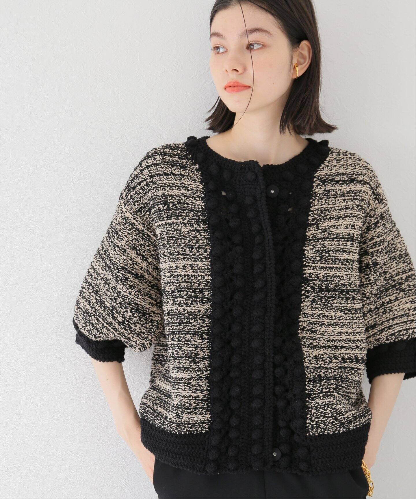 CLANE / クラネ】DOT LINE HALF SLEEVE KNIT CARDIGAN（ニット  
