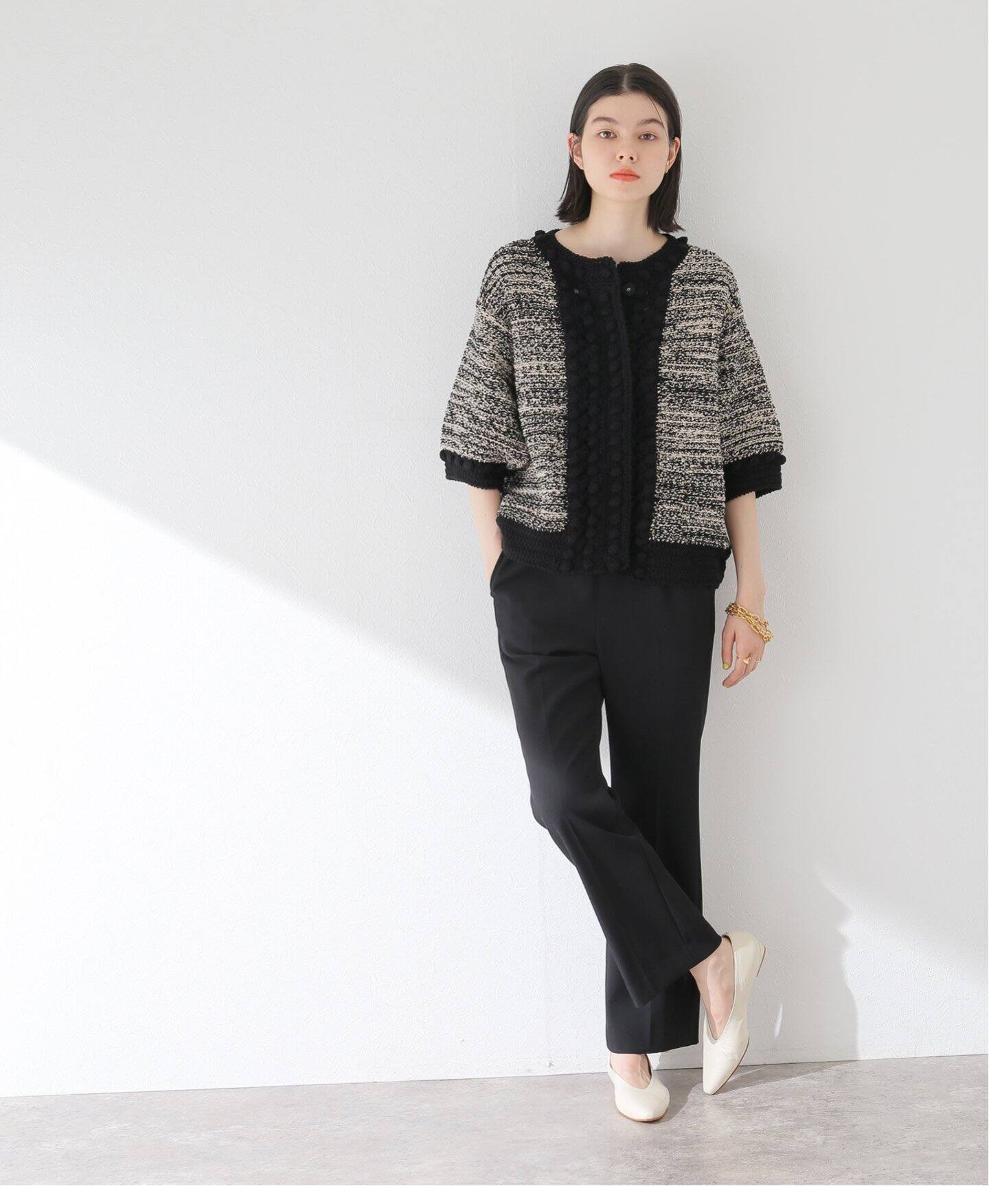 クラネ DOT LINE HALF SLEEVE KNIT CARDIGAN｜五分袖・七分袖 