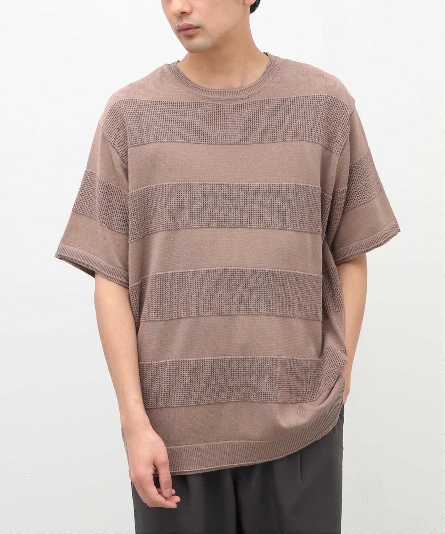 Tシャツ・カットソー Low Tide : 25SS / HEM SLIT BOATNECK KNIT (2COLORS) PING APPAREL】サマーワッフルストレッチ半袖ハイネック