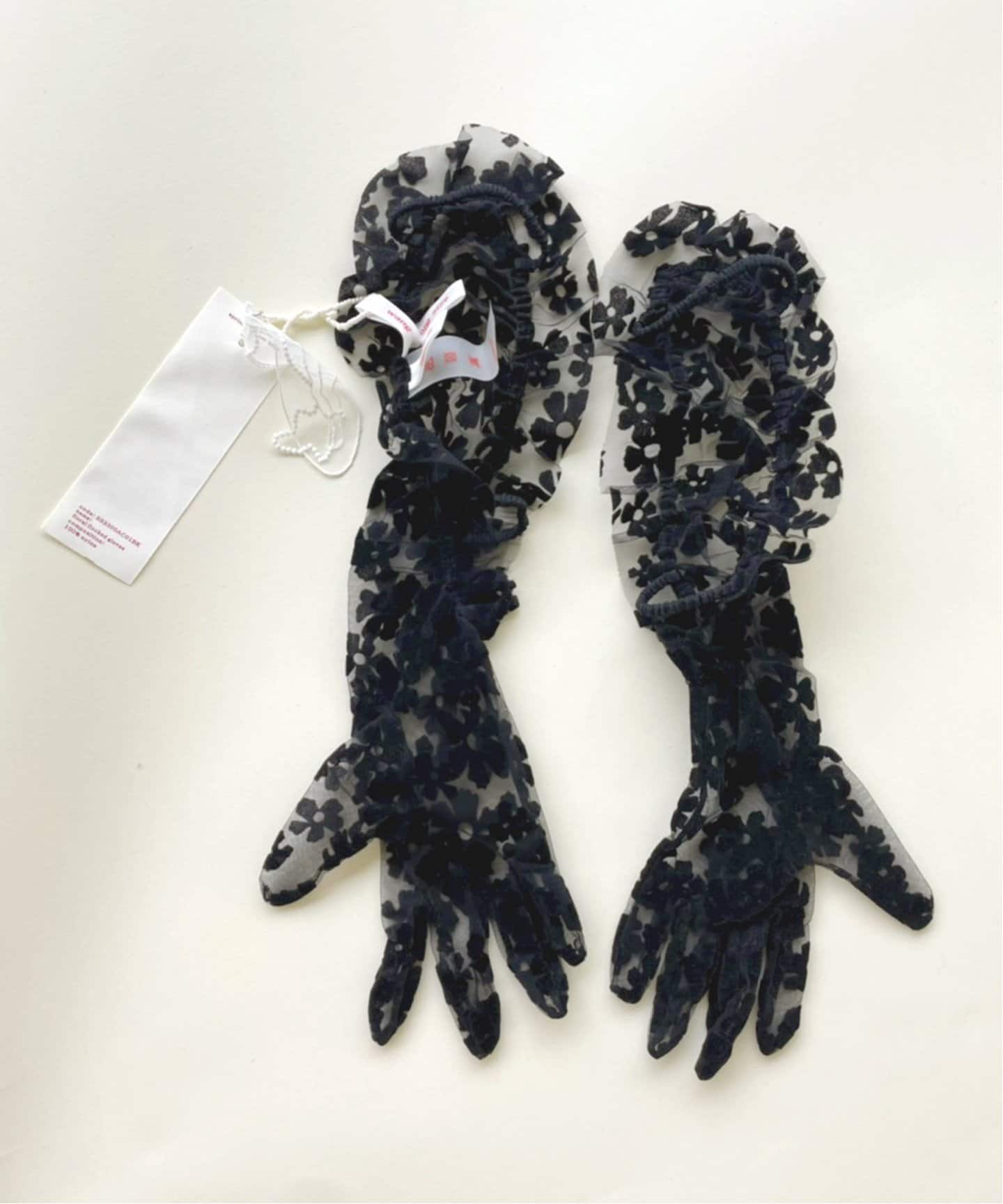 YUHAN WANG フローラルレースグローブ 黒 YUHAN WANG/ユハン ワン】floral flocked gloves(手袋)|EDIT
