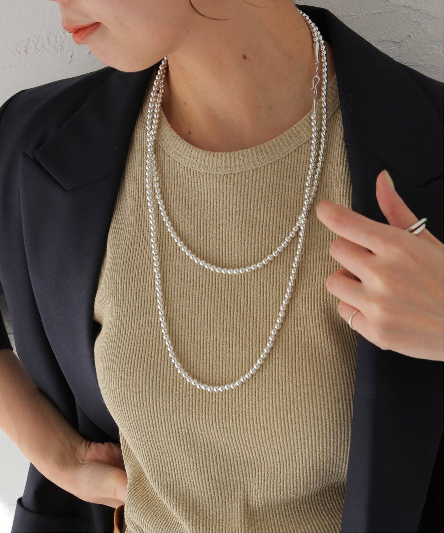 INDIAN JEWELRY 5mm シャイニービーズネックレス51インチ（ネックレス  