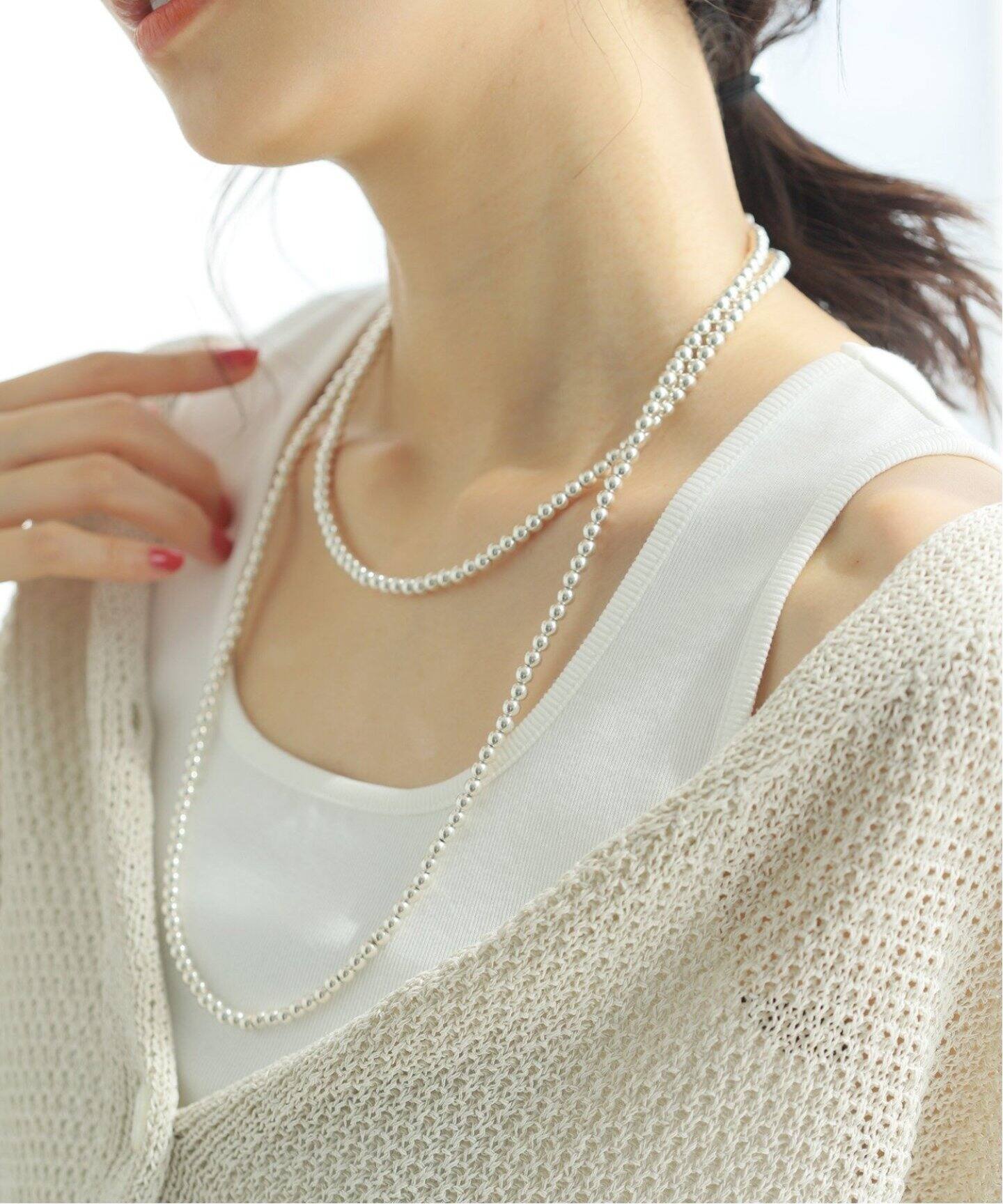 INDIAN JEWELRY 5mm シャイニービーズネックレス44インチ（ネックレス 