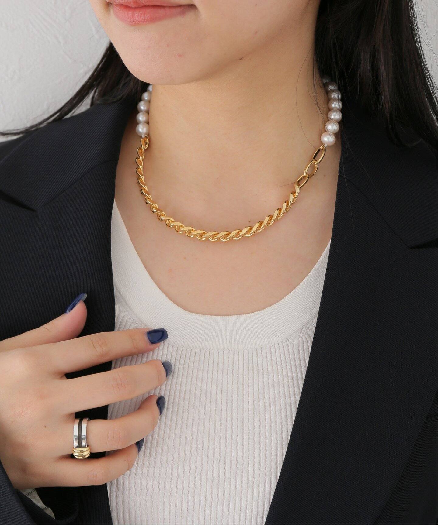 enasoluna/エナソルーナ】Pearl and chain necklace：ネックレス 