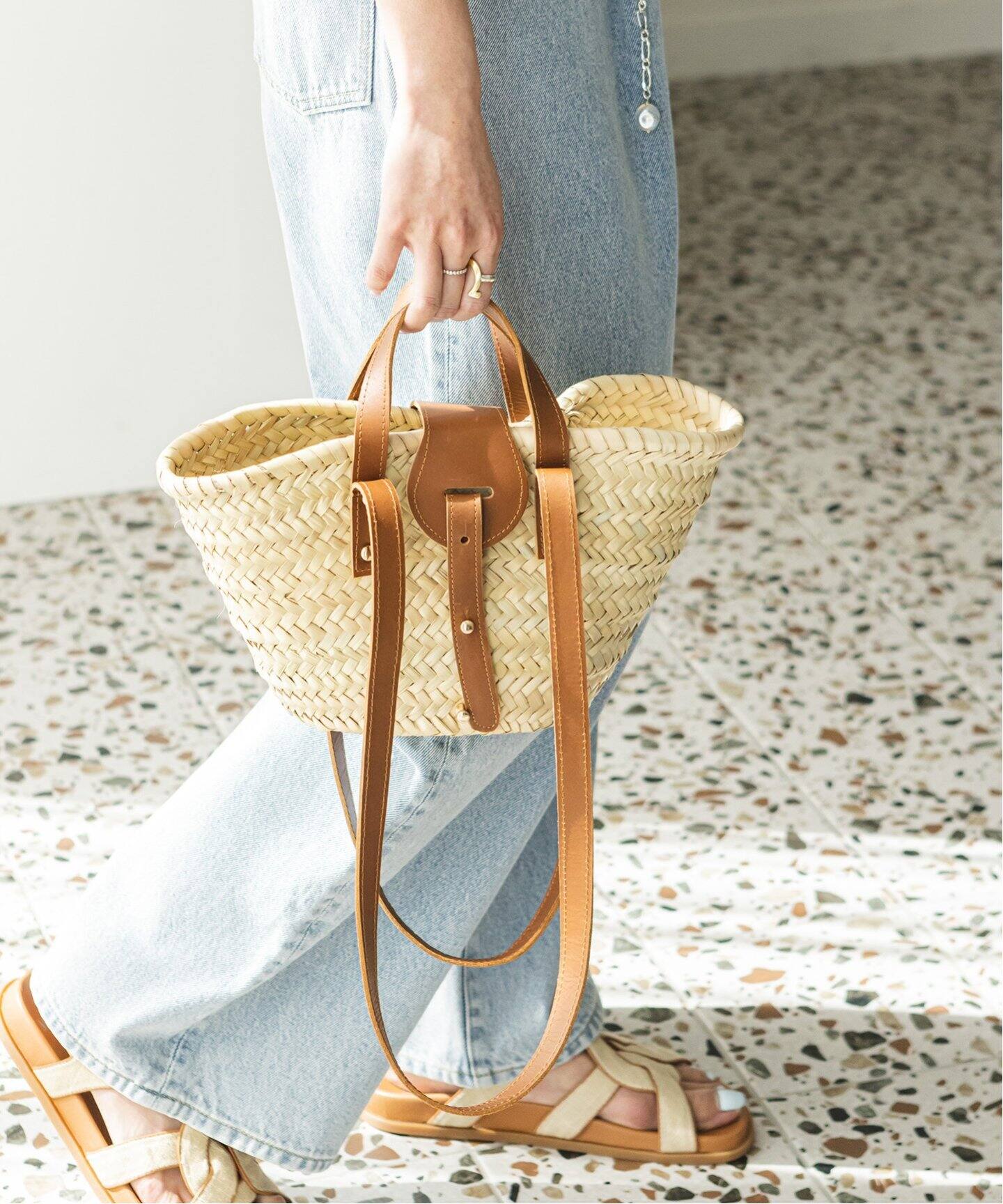 Fatima Morocco/ファティマ モロッコ】 2WAY レザーベルトバスケット  