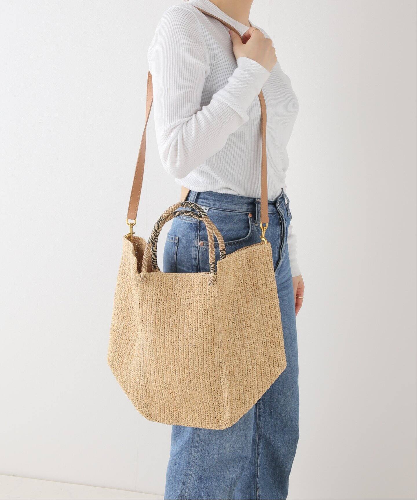 A POINT/アポワン】ラフィア ラウンドトート（トートバッグ  