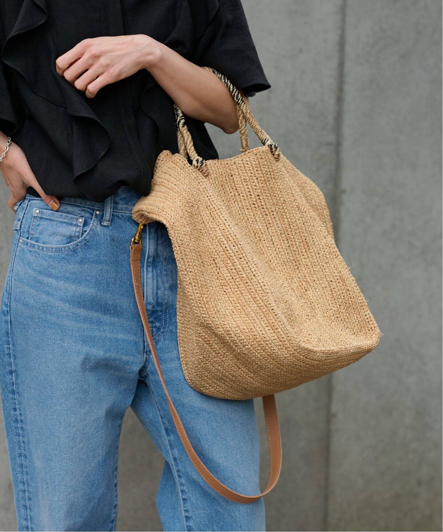 A POINT/アポワン】ラフィア ラウンドトート（トートバッグ  