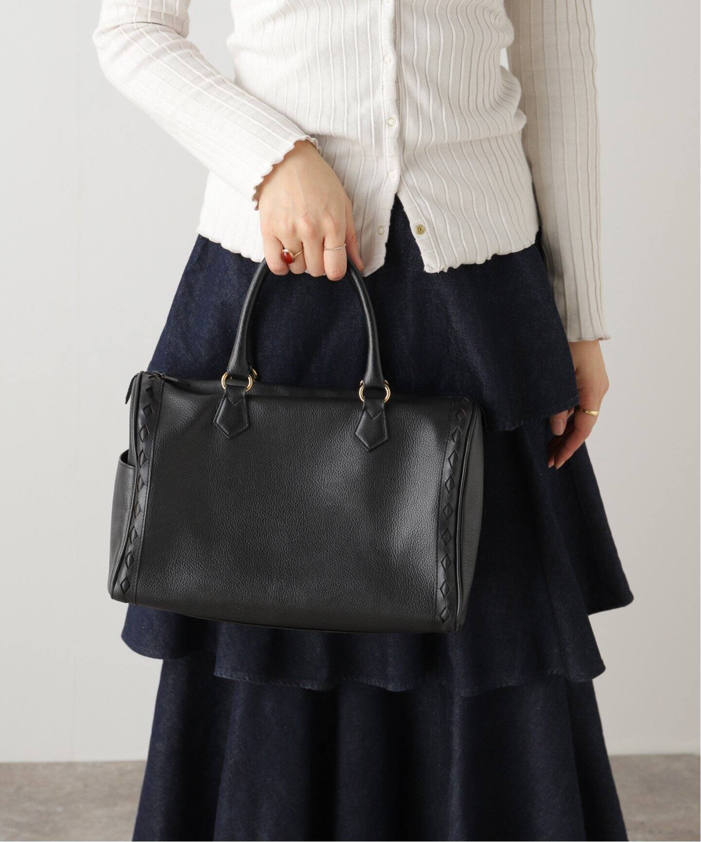 YSL / イヴサンローラン】ミニボストンバッグ / ブラックレザー  