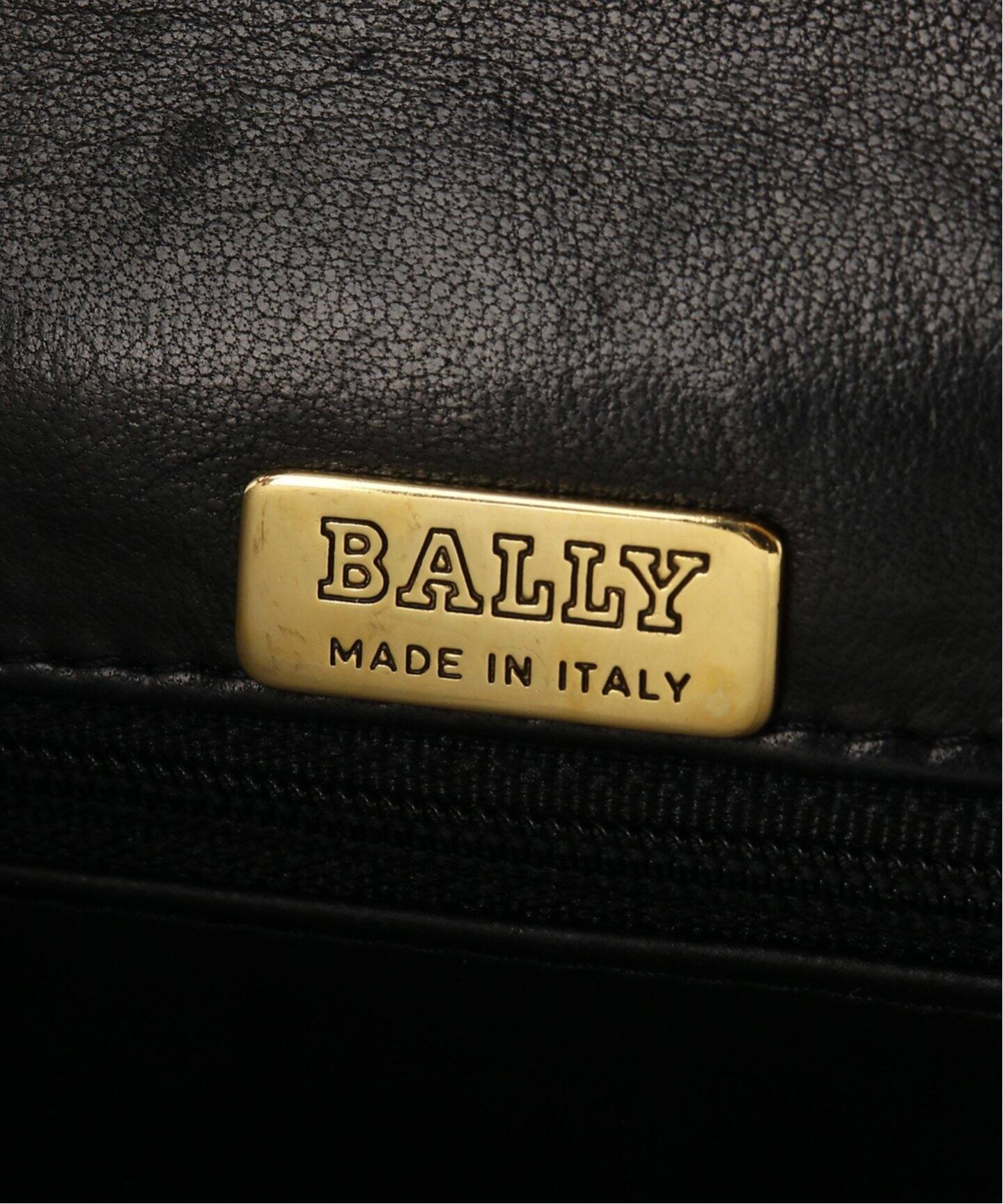 レトロ BALLY ショルダーバッグ ヴィンテージ キャビアスキン 並品】ロゴ総柄ショルダーバッグ ブラック×キャメル