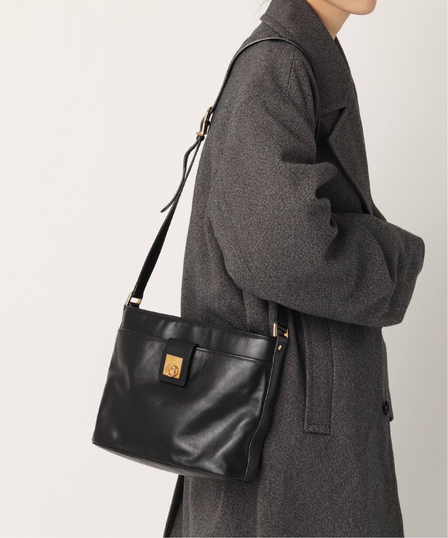 CELINE レザー ヴィンテージ クラッチバッグ ネイビー イタリア製  