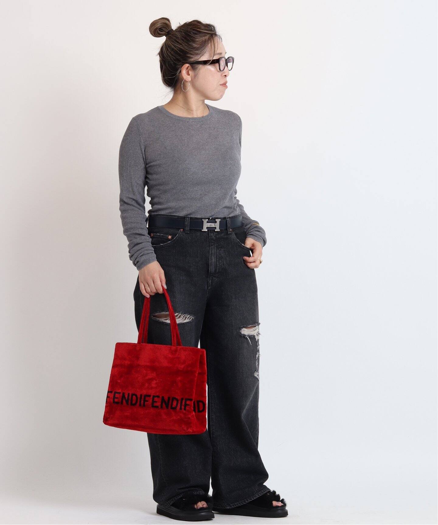 VINTAGE FENDI/フェンディ】ベロアロゴトートバッグ（トートバッグ  