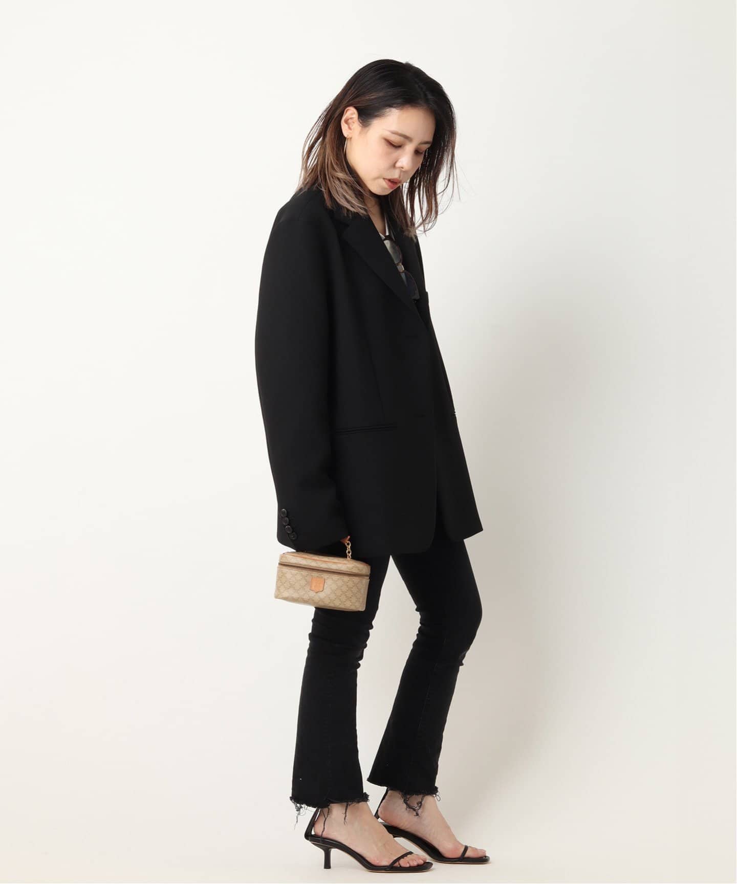 CELINE ヴィンテージ マカダム バニティバッグ CELINE セリーヌ マカダム ブラゾン型押し PVC×レザー ミニ
