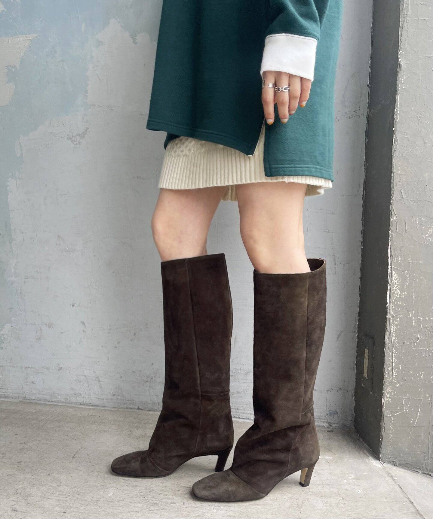 CORSO ROMA 9 / コルソローマノーヴェ】スエードヒールロングブーツ 