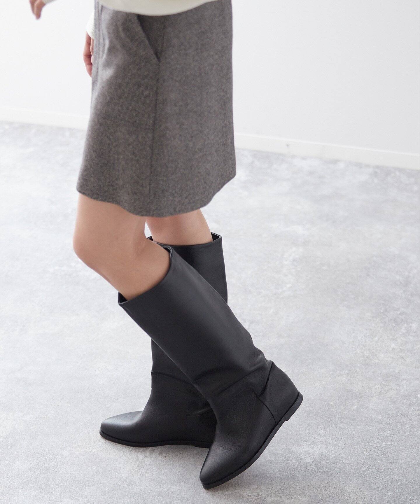 別注》【VINILO/ヴィニーロ】WEDGE HEEL LONG BOOTS：ロングブーツ 
