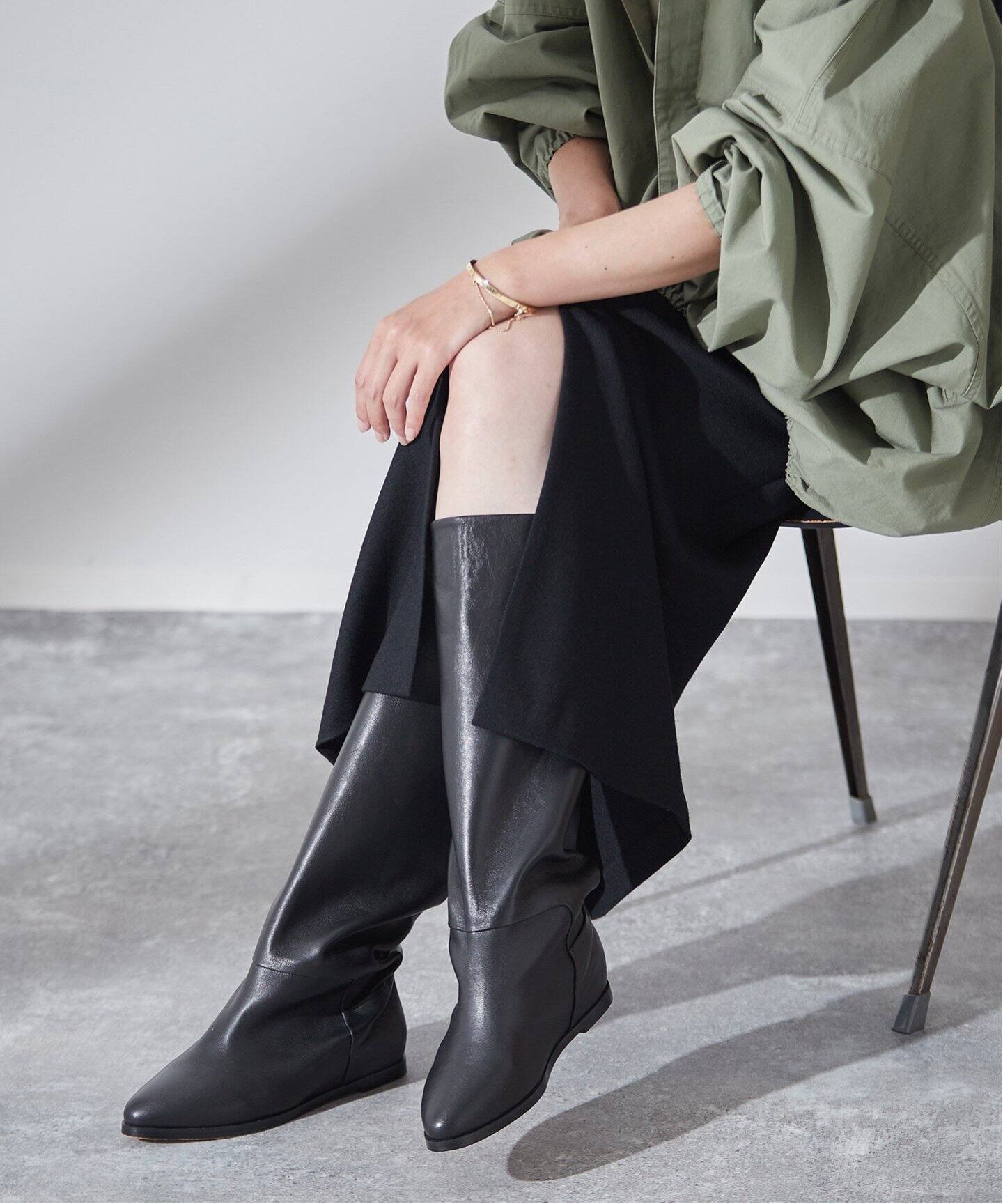 別注》【VINILO/ヴィニーロ】WEDGE HEEL LONG BOOTS：ロングブーツ 