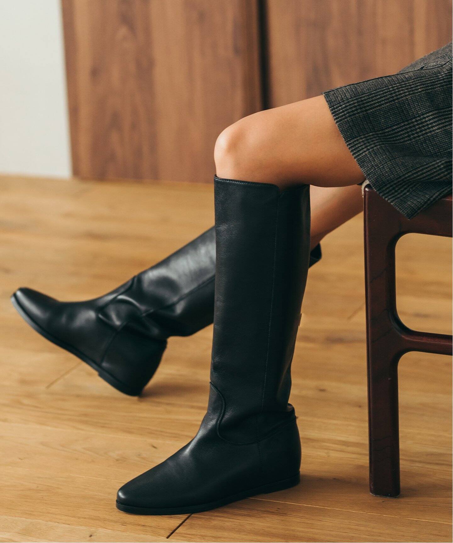 REMME/レメ】WEDGE HEEL LONG BOOTS：ロングブーツ（ロングブーツ 