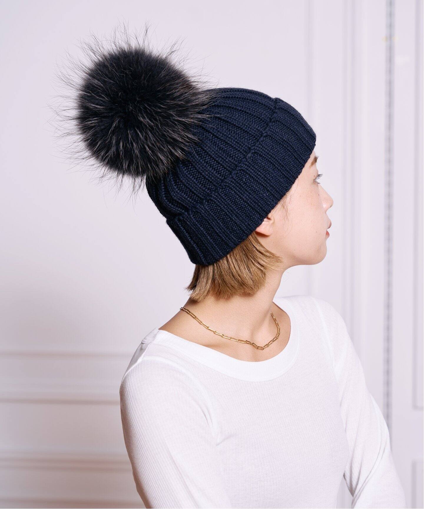 RIVIERA CASHMERE/リヴィエラ カシミヤ】ポンポン付きニットキャップ 