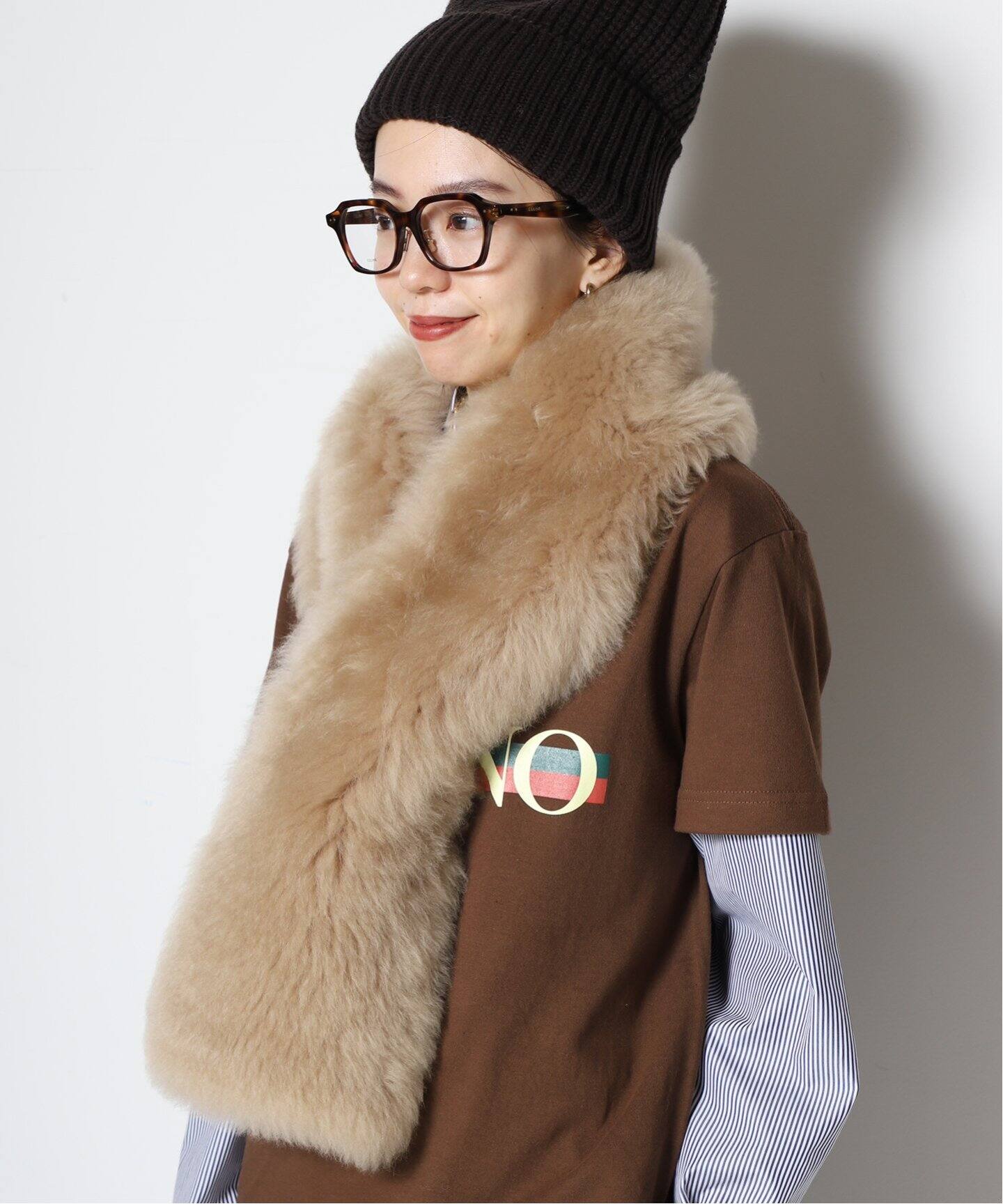 カールドノヒュー ムートンコート ロング丈 ファー 切替 アウター XS 茶 