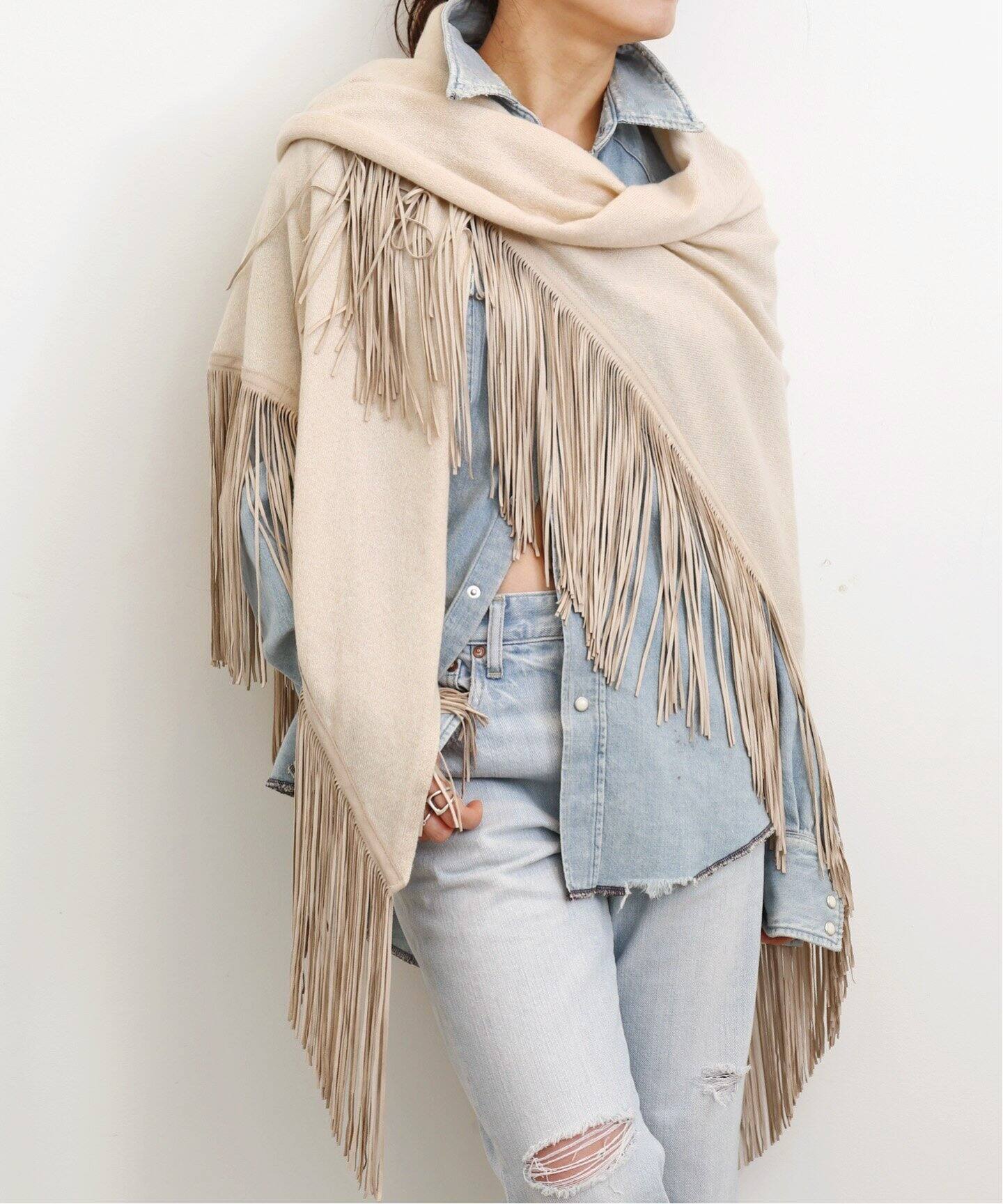 MIXIK/ミクシック】CASHMERE FRINGE STOLE（ストール）｜L 