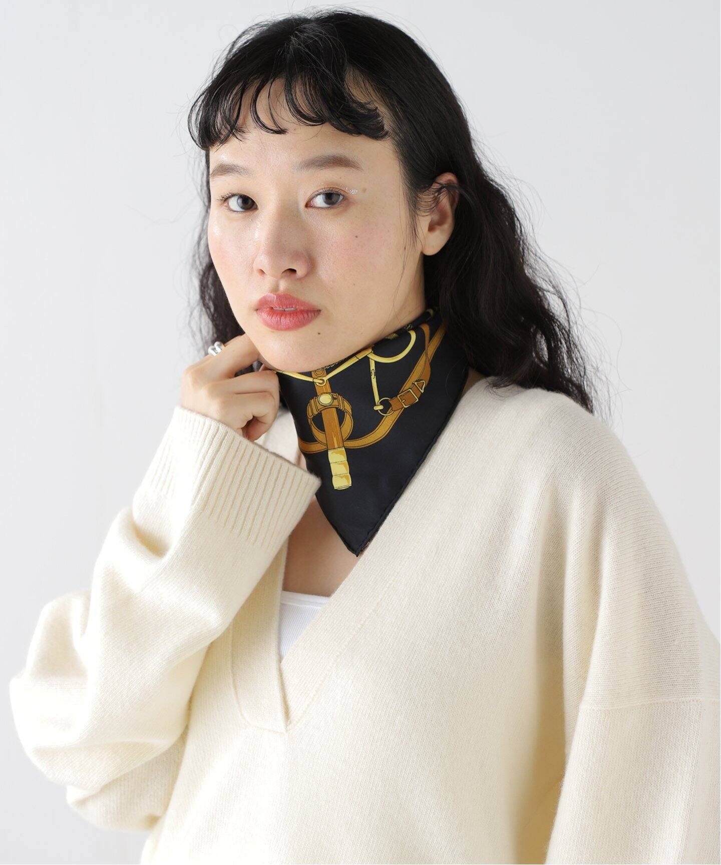 HERMES オールドエルメス 】レザーベルトつきスカート ウール 100 