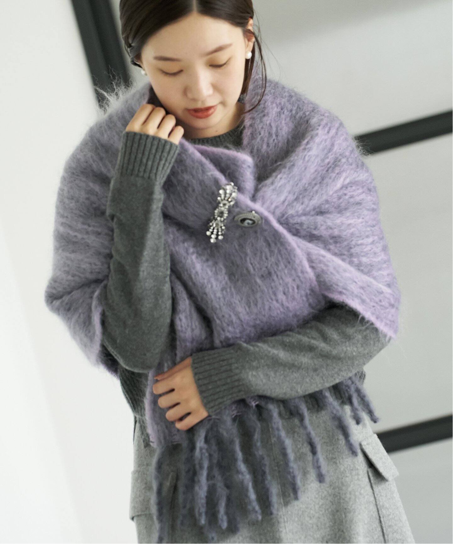 THROW/スロー】Color Mohair Wool mix マフラー（ストール）｜IENA  